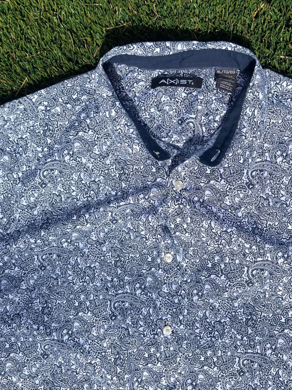 Axist Navy and White Paisley Button-Down Shirt